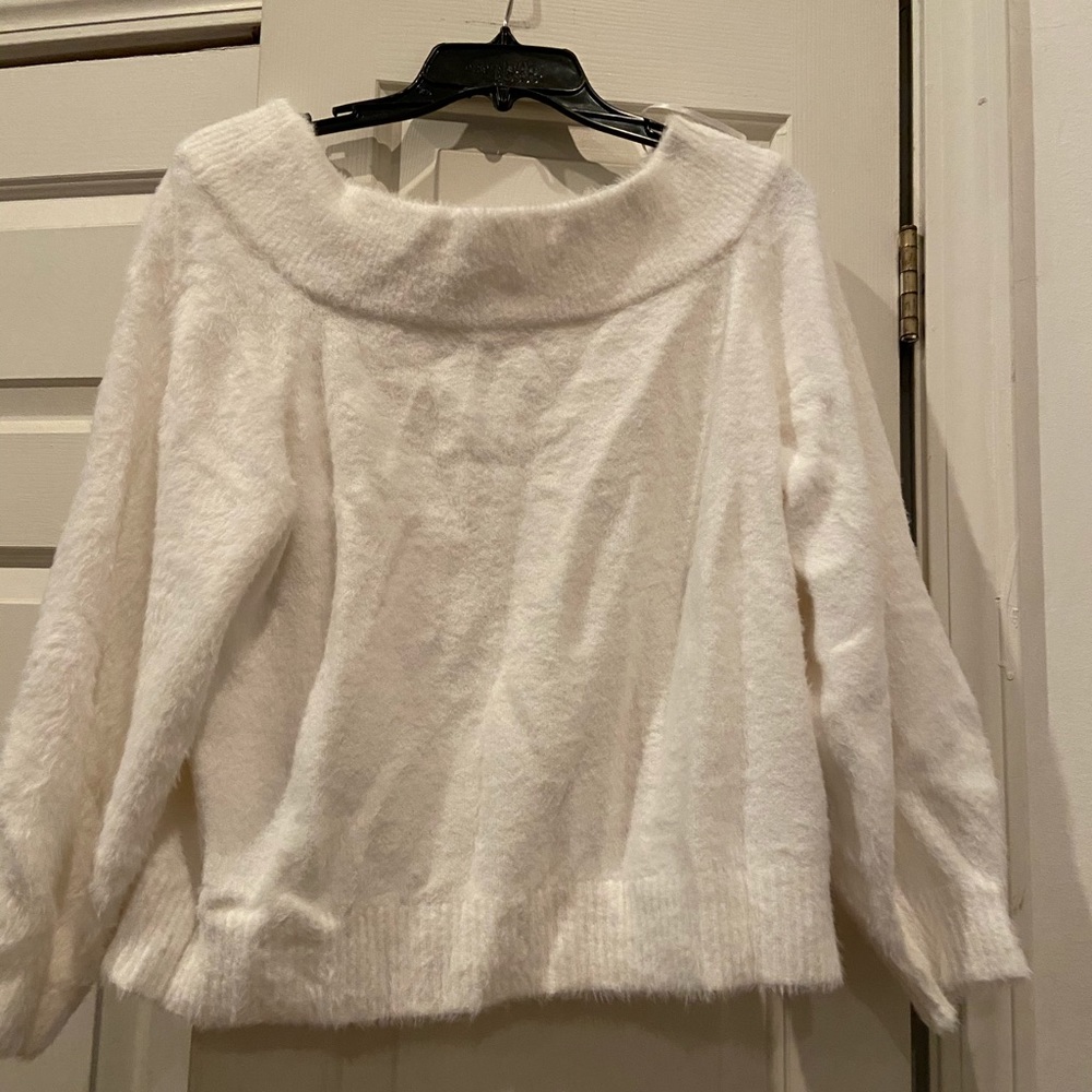 White wool off-the-shoulder sweater